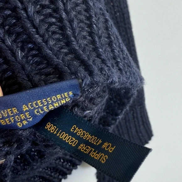 POLO RALPH LAUREN LINEN CARDIGAN SWEATER NAVY BLUE S OPEN CHUNKY KNIT V-NECK